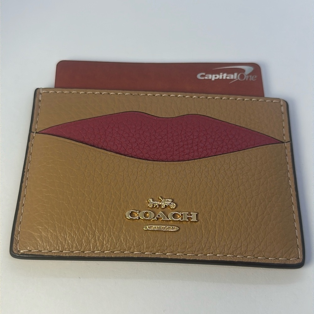 NWT Coach Card Case Wallet Pink Tan Leather Slim ID Holder - Picture 2 of 16